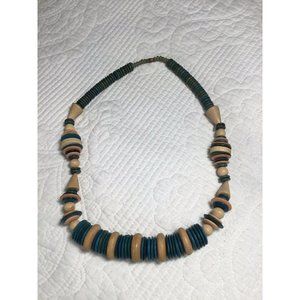 VTG turquoise Natural Wood Beads Necklace